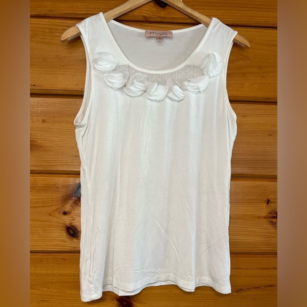 Philosophy 3D Flower White Tank Top Womens Size M